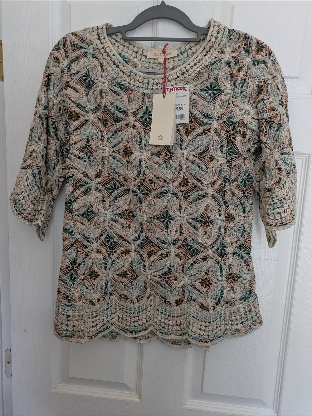 Solitaire Geometric Open Knit Crochet Blouse Multicolor Fairycore